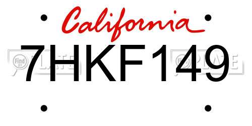 7HKF149 California License Plate
