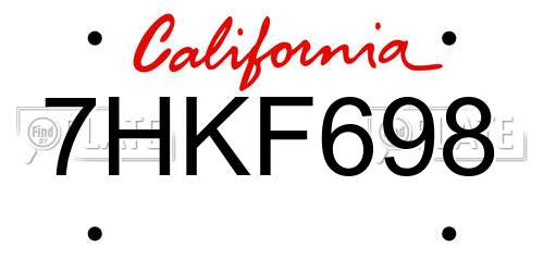 7HKF698 California License Plate