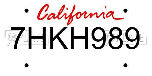 7HKH989 California License Plate