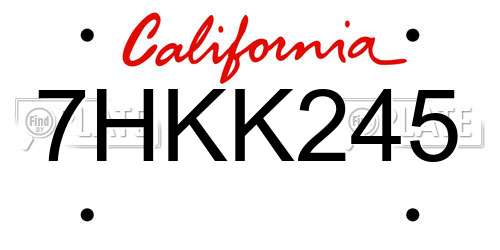 7HKK245 California License Plate