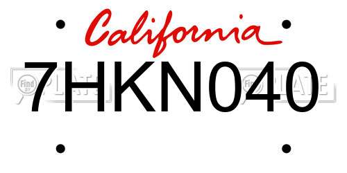 7HKN040 California License Plate