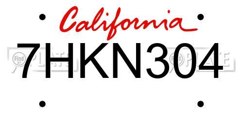 7HKN304 California License Plate