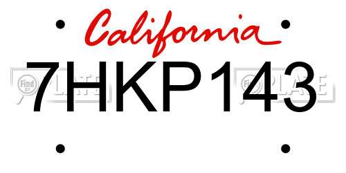 7HKP143 California License Plate