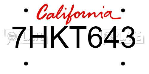 7HKT643 California License Plate