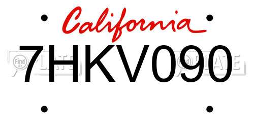 7HKV090 California License Plate