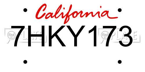 7HKY173 California License Plate