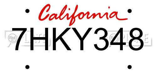 7HKY348 California License Plate