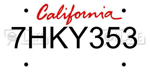 7HKY353 California License Plate