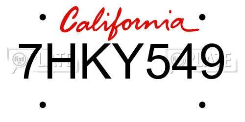 7HKY549 California License Plate