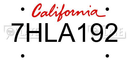 7HLA192 California License Plate