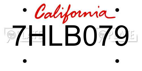 7HLB079 California License Plate
