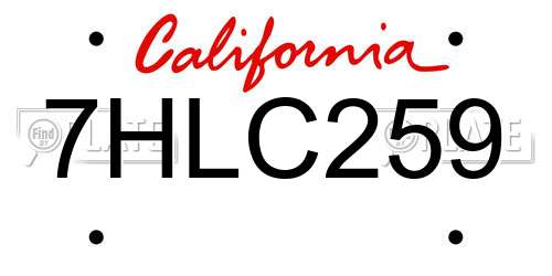 7HLC259 California License Plate