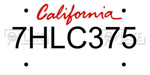 7HLC375 California License Plate