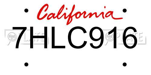 7HLC916 California License Plate