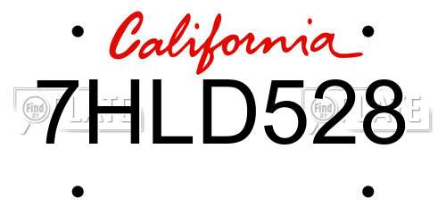 7HLD528 California License Plate