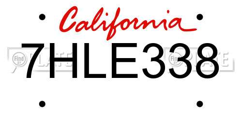 7HLE338 California License Plate