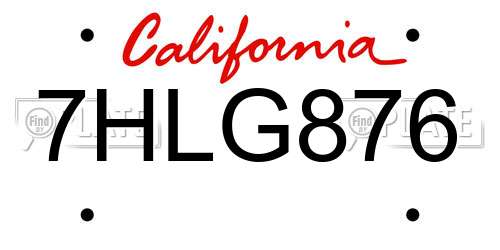 7HLG876 California License Plate