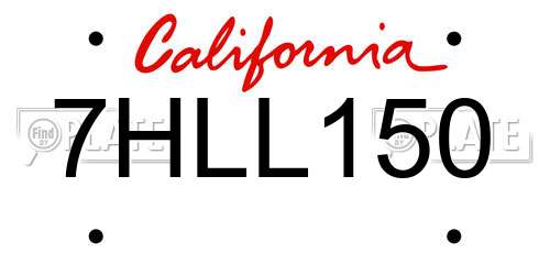 7HLL150 California License Plate