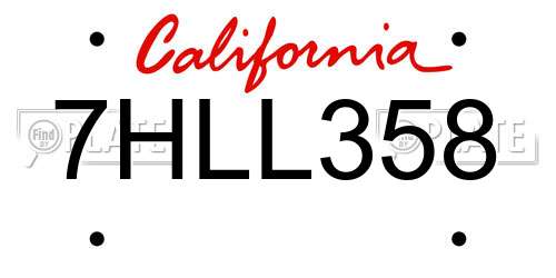7HLL358 California License Plate