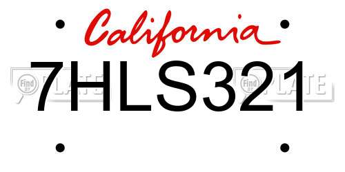 7HLS321 California License Plate