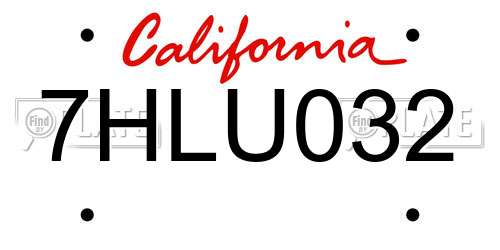 7HLU032 California License Plate