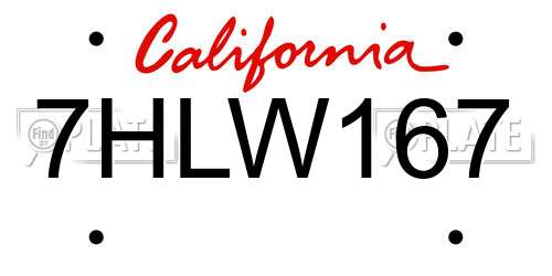 7HLW167 California License Plate