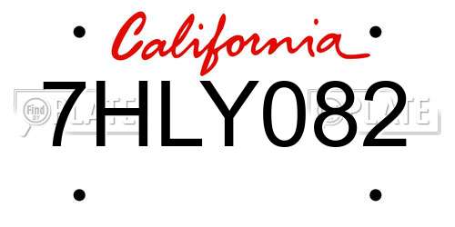 7HLY082 California License Plate