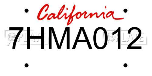 7HMA012 California License Plate