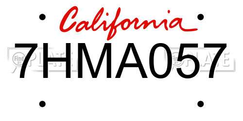 7HMA057 California License Plate