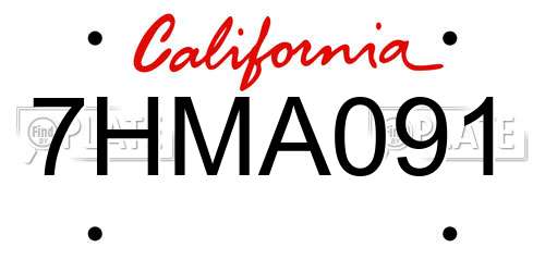 7HMA091 California License Plate