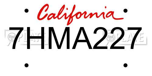 7HMA227 California License Plate
