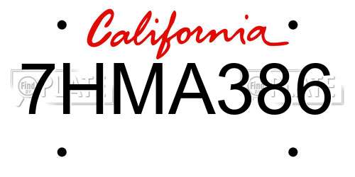 7HMA386 California License Plate