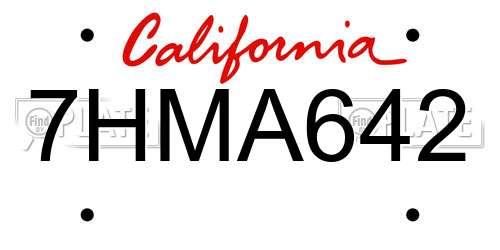 7HMA642 California License Plate