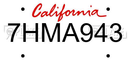 7HMA943 California License Plate