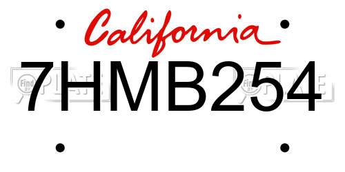 7HMB254 California License Plate