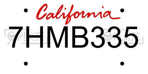 7HMB335 California License Plate