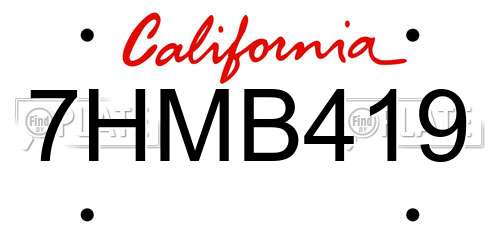 7HMB419 California License Plate