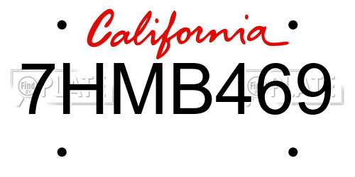 7HMB469 California License Plate