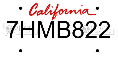 7HMB822 California License Plate