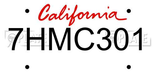 7HMC301 California License Plate