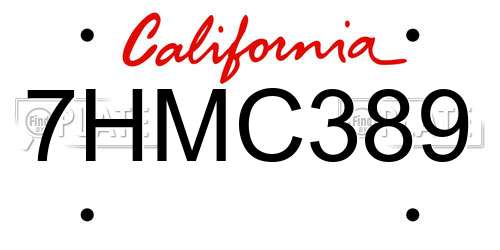 7HMC389 California License Plate