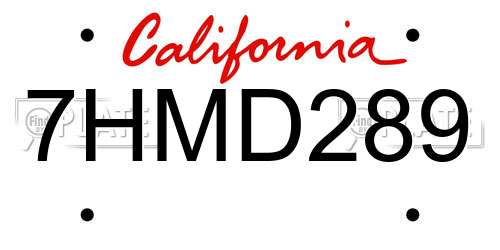 7HMD289 California License Plate