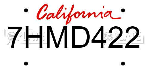 7HMD422 California License Plate