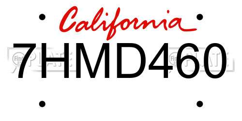 7HMD460 California License Plate