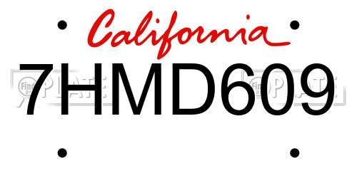 7HMD609 California License Plate