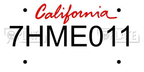 7HME011 California License Plate