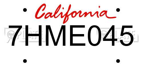 7HME045 California License Plate