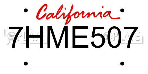 7HME507 California License Plate