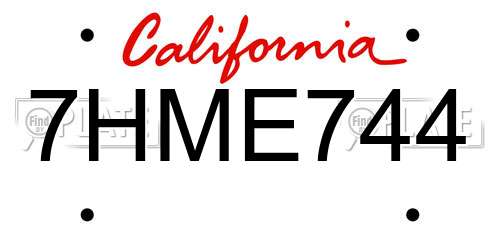 7HME744 California License Plate