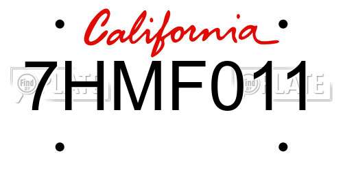 7HMF011 California License Plate
